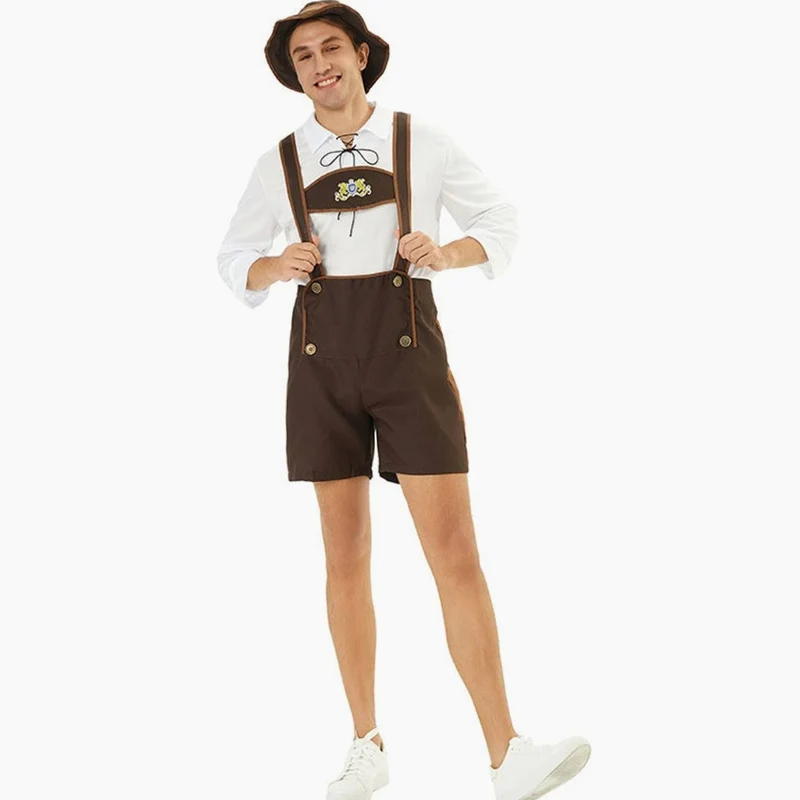 Lukas | Herren Oktoberfest Lederhosen-Kostüm mit Hosenträgern Trachtenshorts
