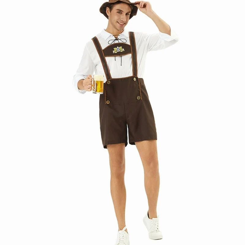 Lukas | Herren Oktoberfest Lederhosen-Kostüm mit Hosenträgern Trachtenshorts