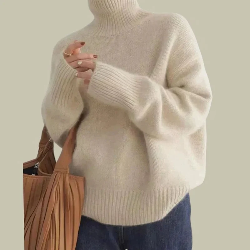 Amelie | Damen Rollkragenpullover aus Merinowolle Oversized Strickpullover