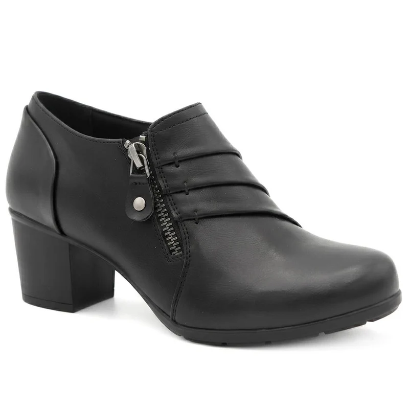 Zip Fasten Block Heel Ankle Boots - LAND44001 / 329 593 - Black