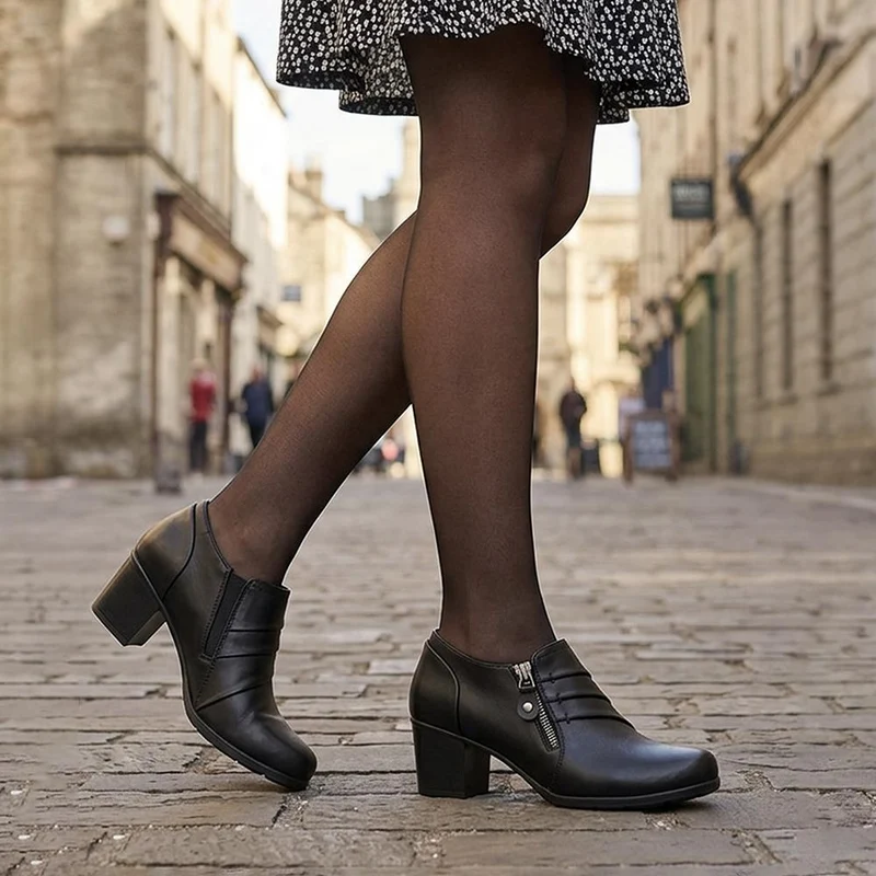 Zip Fasten Block Heel Ankle Boots - LAND44001 / 329 593 - Black
