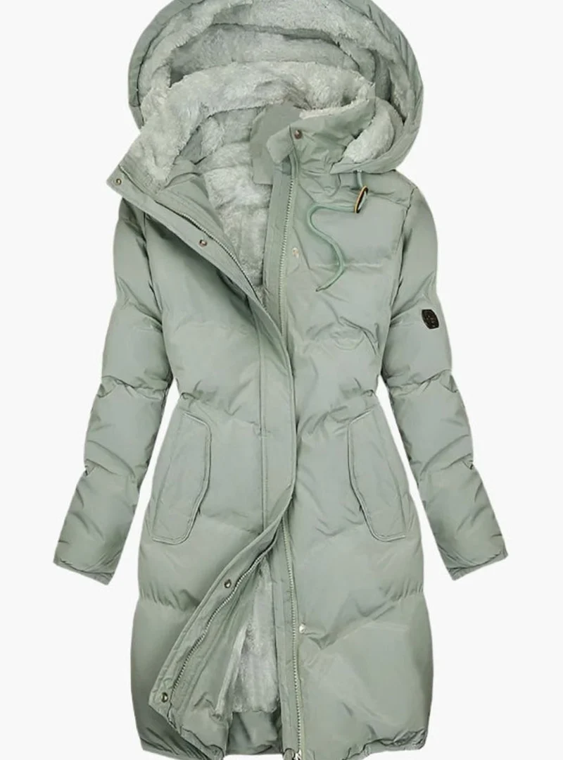 Greta | Damen Langer Wintermantel mit Kapuze und Kunstpelz Wärmefutter