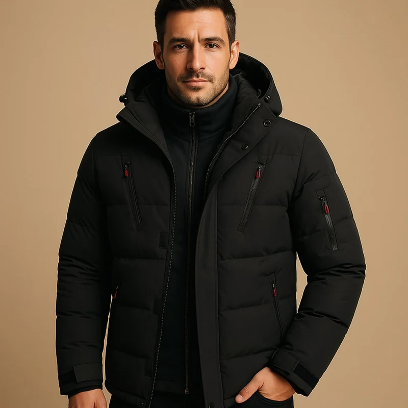 Niklas | Herren Dicke Gefütterte Winterjacke mit Reißverschluss und Kapuze