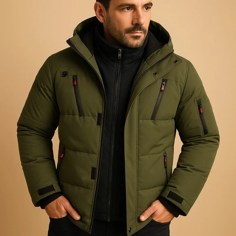 Niklas | Herren Dicke Gefütterte Winterjacke mit Reißverschluss und Kapuze