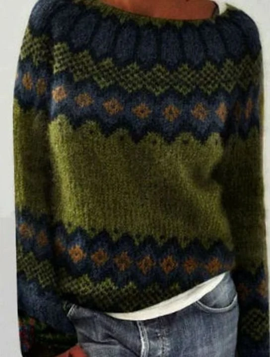Hannah | Damen Strickpullover mit Buntem Muster für den Alltag Rundhalsausschnitt