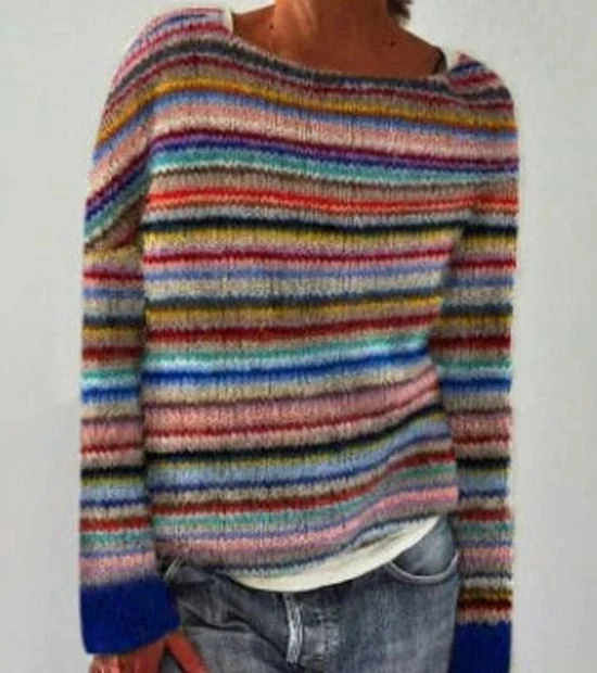 Hannah | Damen Strickpullover mit Buntem Muster für den Alltag Rundhalsausschnitt