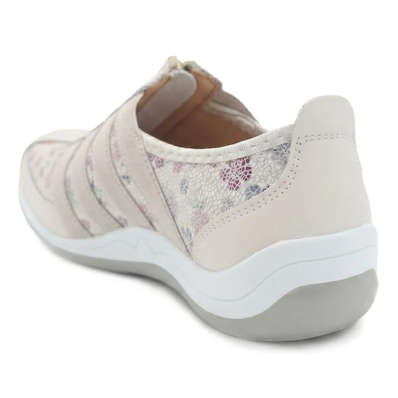Casual Zip Up Leather Trainers - BRK26003 / 310 512 - Light Grey Floral