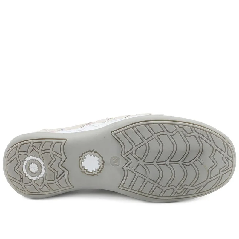 Casual Zip Up Leather Trainers - BRK26003 / 310 512 - Light Grey Floral