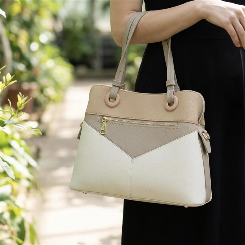 Tri Toned Structed Tote Bag - BELHETIA43003 / 329 234 - Cream Multi