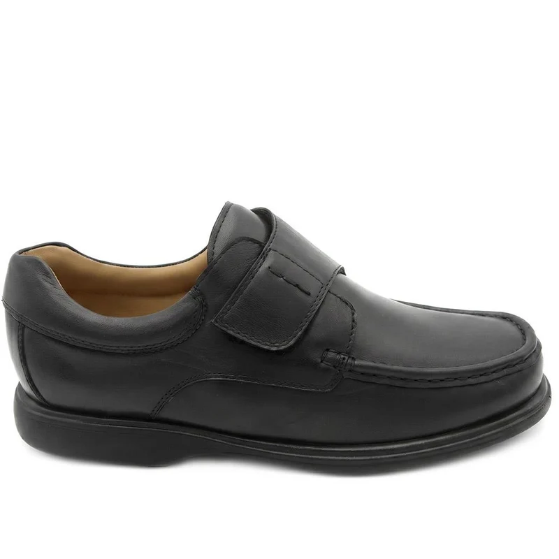 Wide Fit Smart Leather Adjustable Fasten Shoes - MOEN43010 / 329 583 - Black