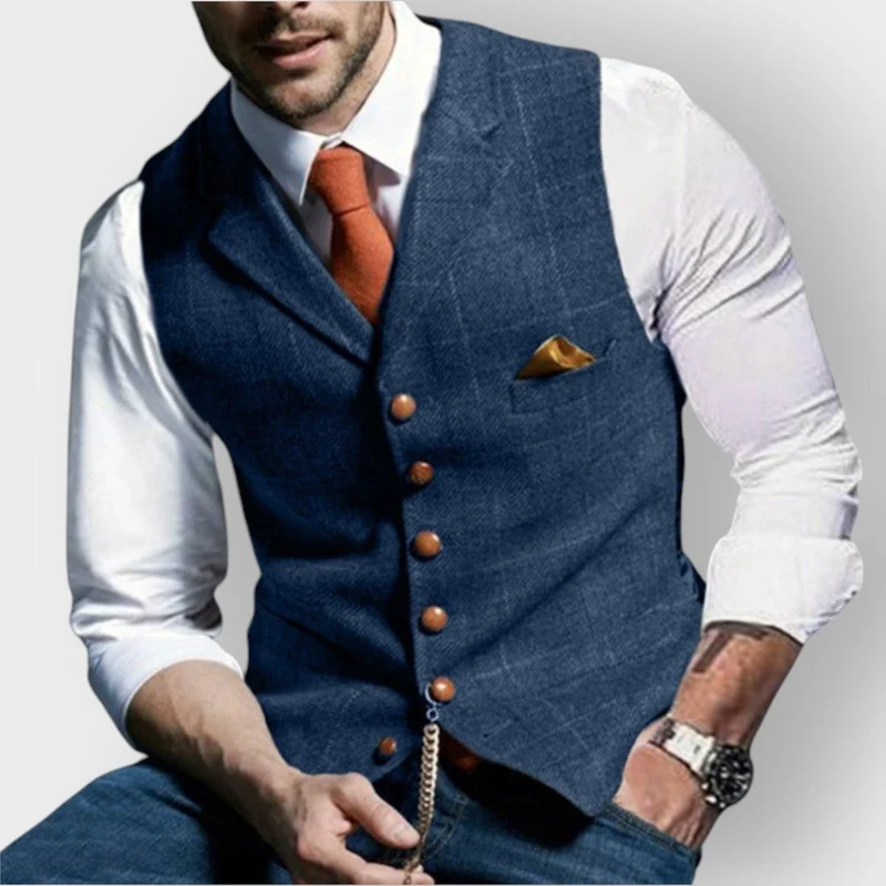 Julian | Herren Mens Gilet elegante Tweed-Weste mit Knopfleiste