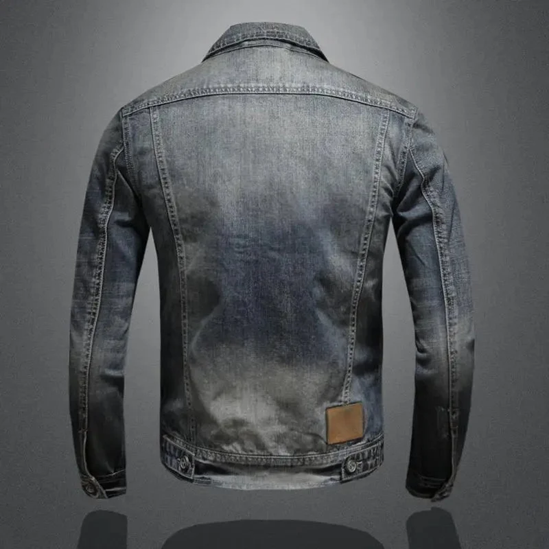 Simon | Herren Retro Vintage Denim Jacke mit Reißverschluss Used-Look