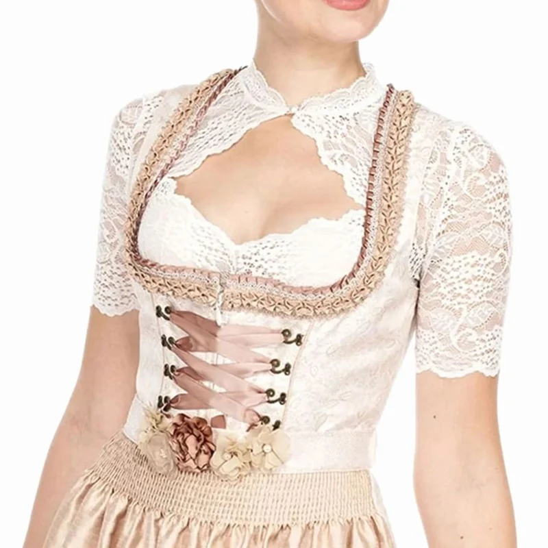 Emilia | Oktoberfest Dirndlbluse Damen Elegante Spitzen-Trachtenbluse