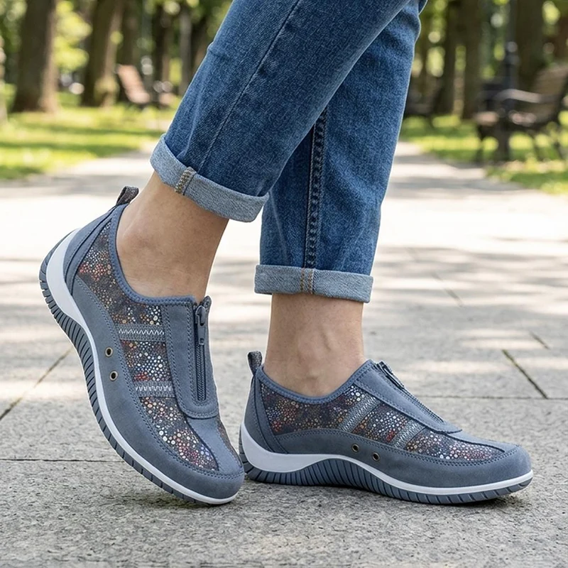 Memory Foam Leather Slip On Trainers - BRK43049 / 329 380 - Blue
