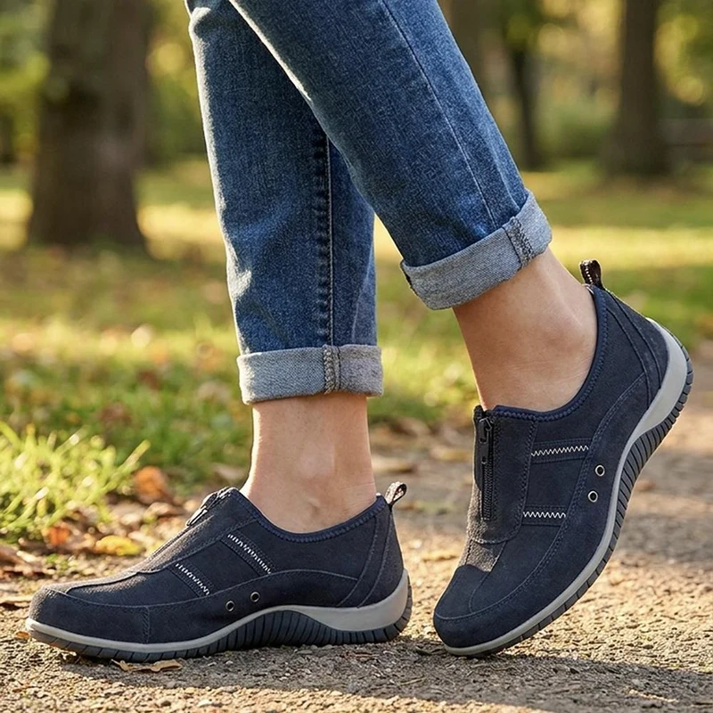 Memory Foam Leather Slip On Trainers - BRK43049 / 329 380 - Navy