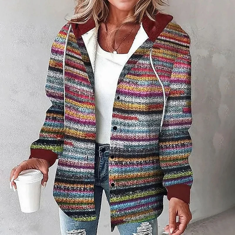 Johanna | Damen Karo Hoodie Jacke mit Kapuze Lockere Passform Winterjacke