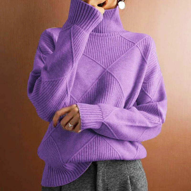 Lena | Damen Turtleneck Sweater Oversized Strickpullover mit Rautenmuster