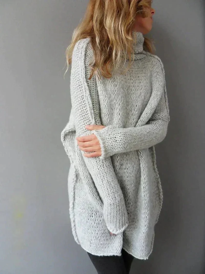 Clara | Damen Oversize Rollkragenpullover Grob Gestrickt Langarm