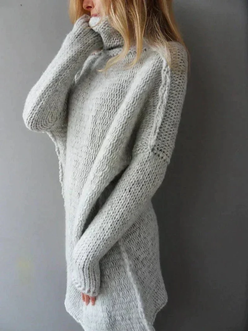 Clara | Damen Oversize Rollkragenpullover Grob Gestrickt Langarm