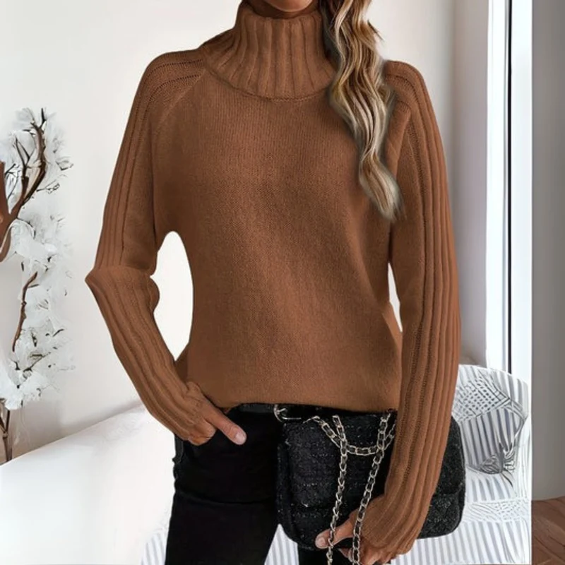 Clara | Damen Rollkragen Turtleneck Sweater Rippstrick Langarm Pullover