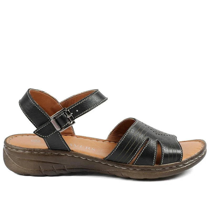 Leather Buckle Fasten Casual Sandals - LUCK43005 / 329 417 - Black