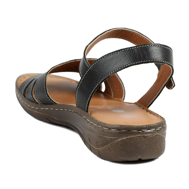 Leather Buckle Fasten Casual Sandals - LUCK43005 / 329 417 - Black
