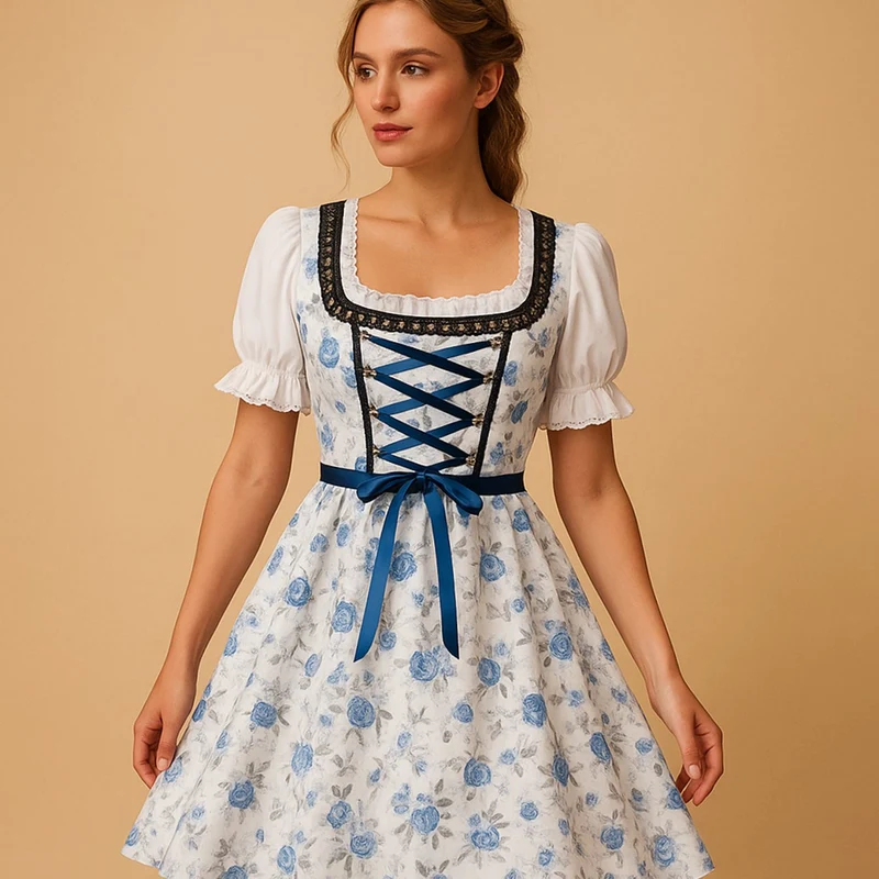 Clara | Damen Oktoberfest Dirndl Kleid mit Spitzenakzenten und Schürze