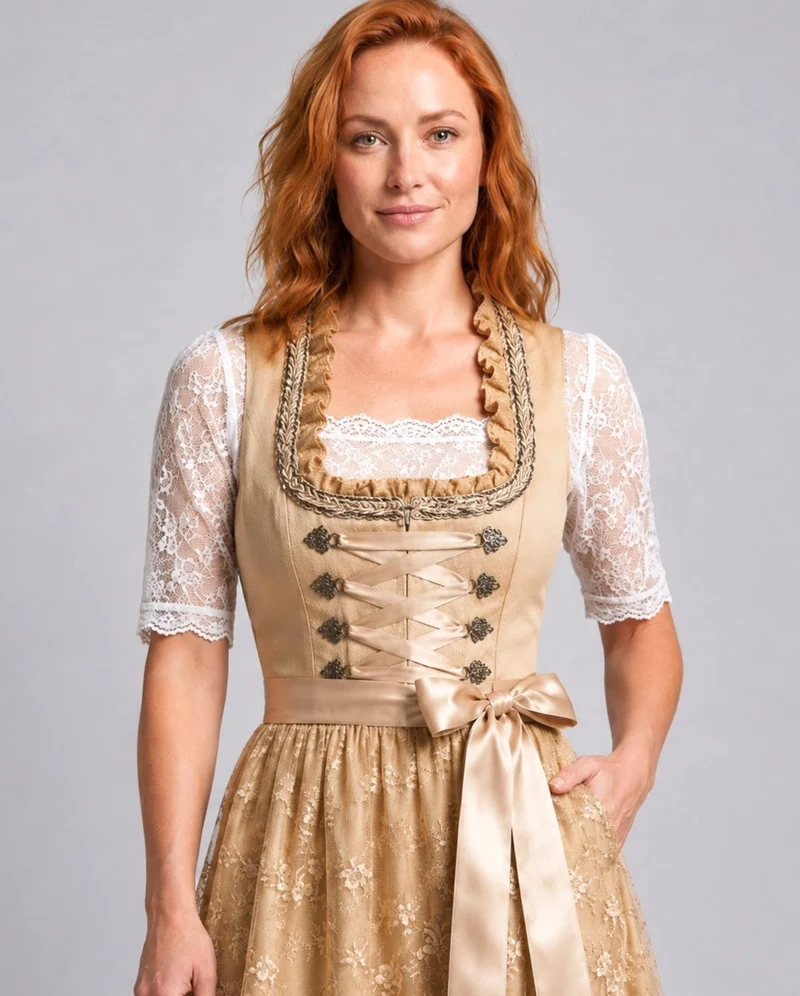 Lena | Damen Oktoberfest Dirndlkleid Florales Spitzenmieder Trachtenkleid