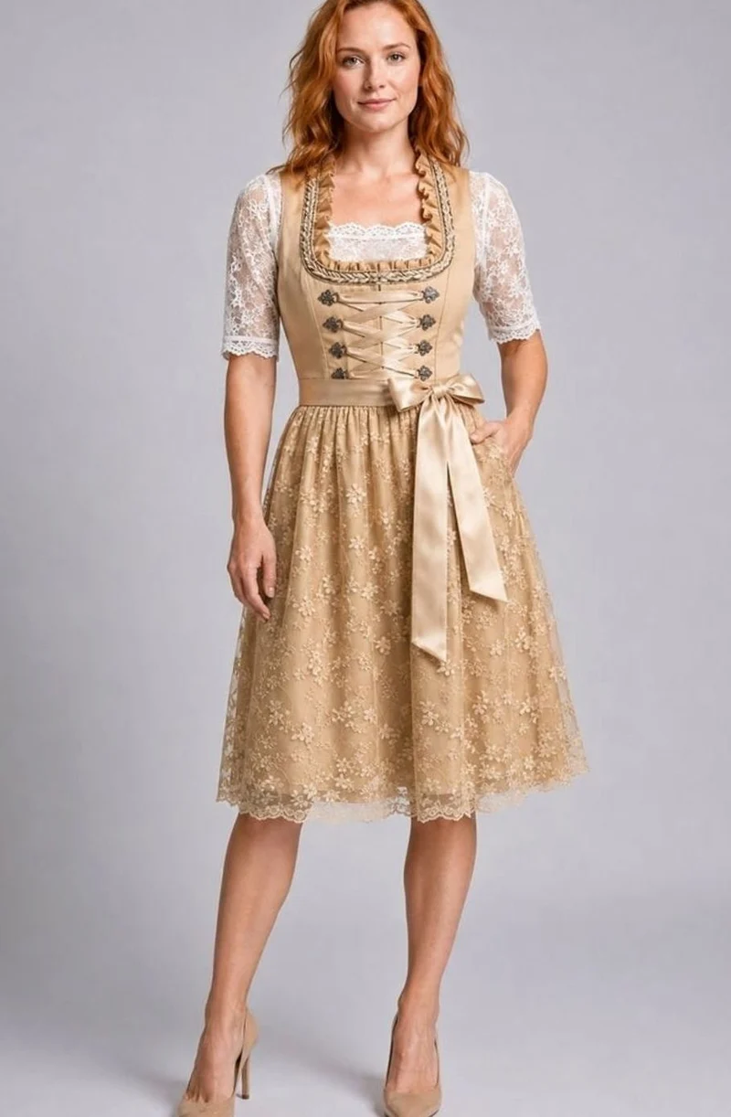 Lena | Damen Oktoberfest Dirndlkleid Florales Spitzenmieder Trachtenkleid