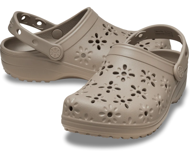 CROCS Unisex Klassischer Blumen-Clog mit Cut-Out | Taupe