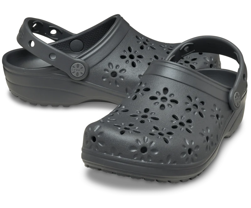 CROCS Unisex Klassischer Blumen-Clog mit Cut-Out | Schwarzer Sand