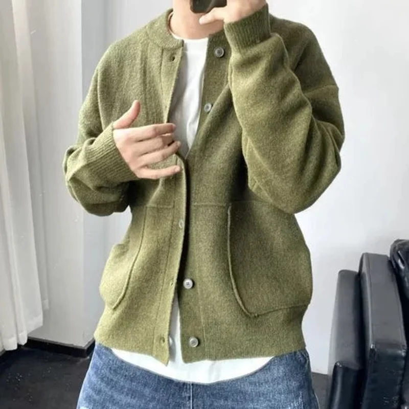 Thomas | Herren Mens Cardigan Strickjacke Rundhals Knopfleiste Oversized