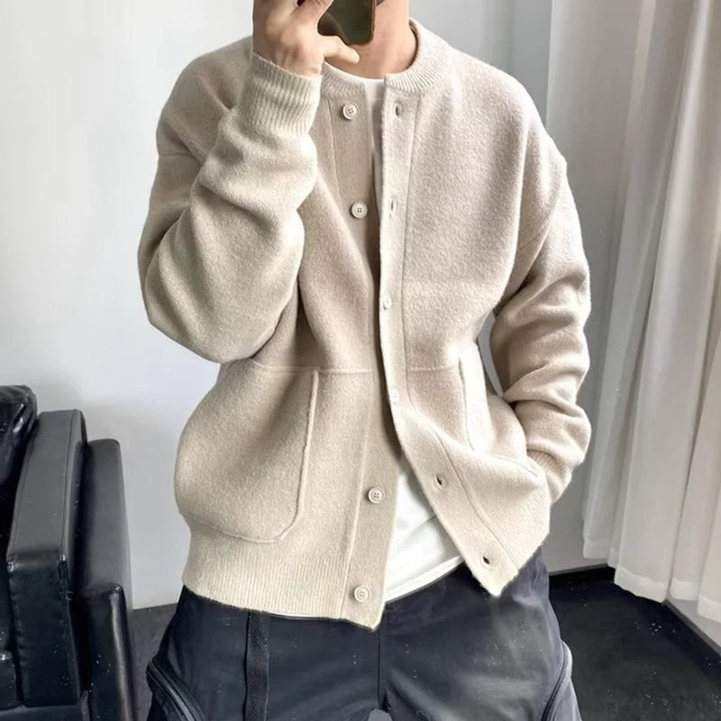 Thomas | Herren Mens Cardigan Strickjacke Rundhals Knopfleiste Oversized
