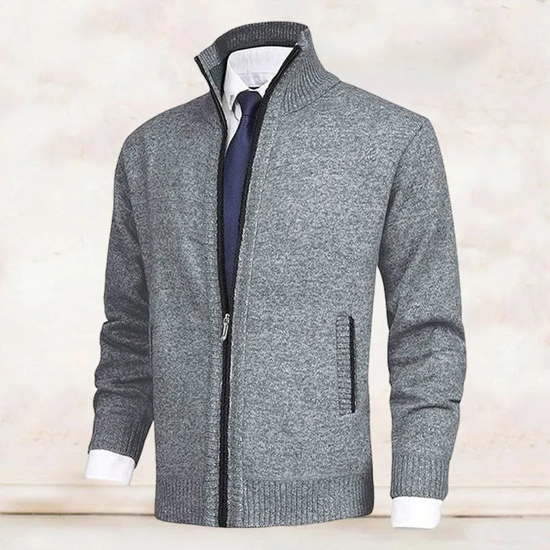 Niklas | Herren Strickjacke Reißverschluss Stehkragen Mens Cardigan