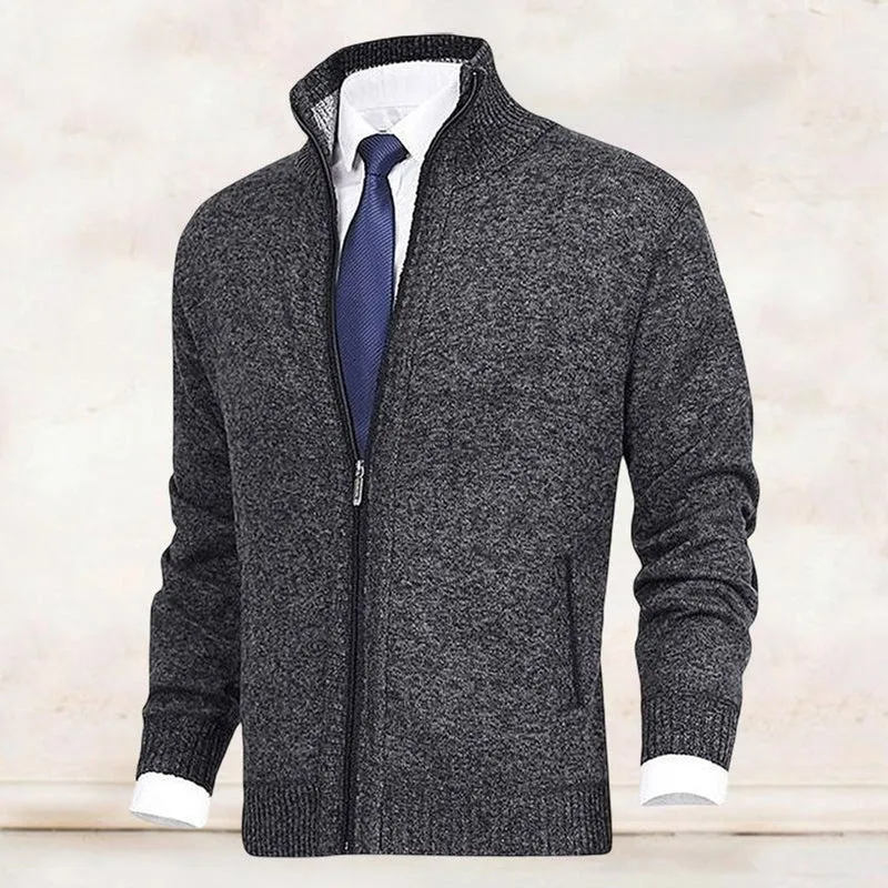 Niklas | Herren Strickjacke Reißverschluss Stehkragen Mens Cardigan