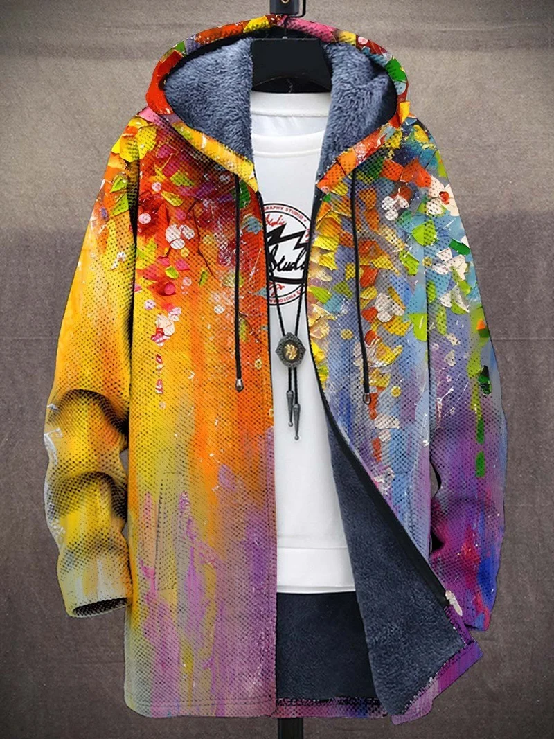 Simon | Herren Kunstdruck Fleece-Gefütterter Oversized Mens Cardigan mit Kapuze