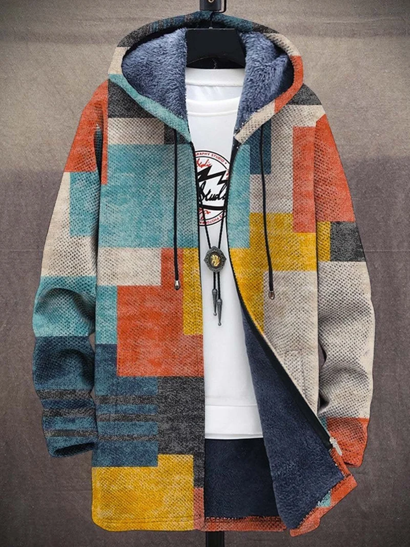 Simon | Herren Kunstdruck Fleece-Gefütterter Oversized Mens Cardigan mit Kapuze