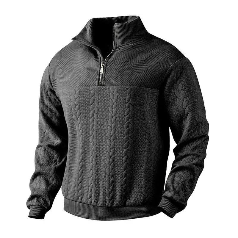Lukas | Herren Strickpullover Zopfmuster Viertelreißverschluss Pullover