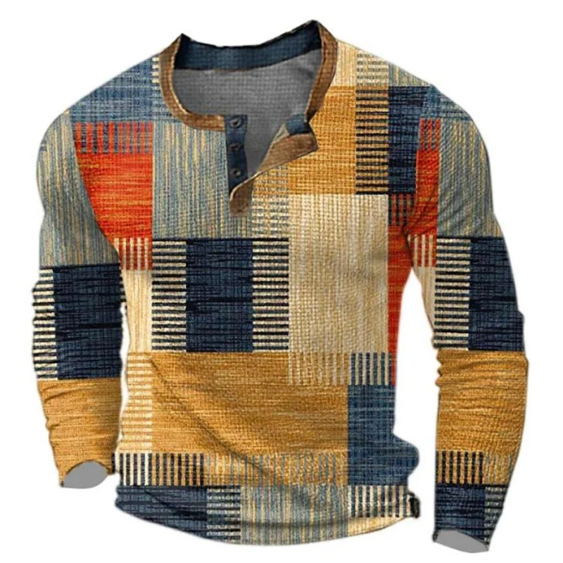 Elias | Herren Strickpullover Retro Karomuster Langarm Henley Sweater