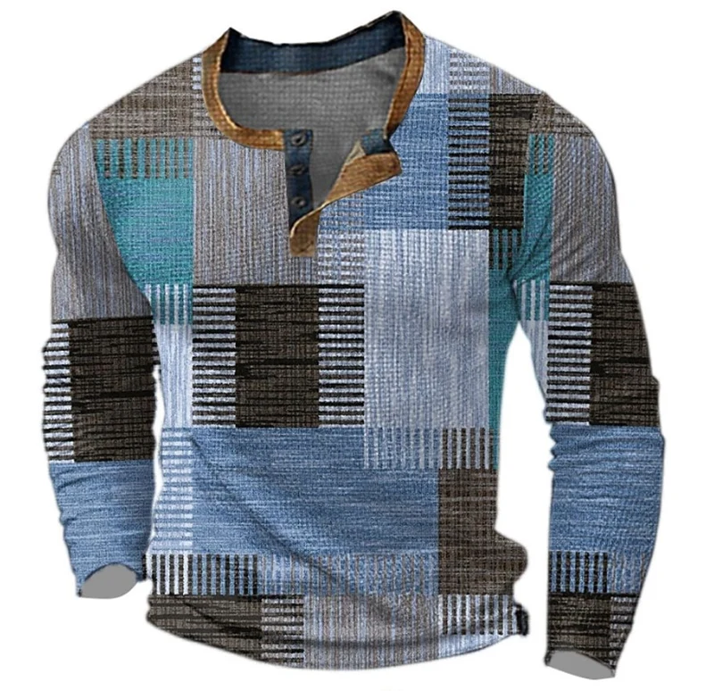 Elias | Herren Strickpullover Retro Karomuster Langarm Henley Sweater