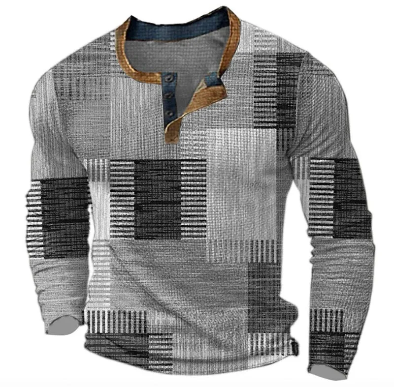 Elias | Herren Strickpullover Retro Karomuster Langarm Henley Sweater
