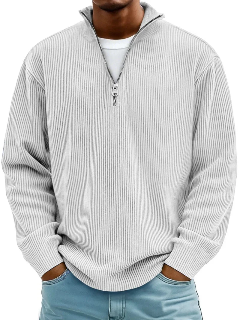Fabian | Herren Strickpullover Halbzip Gerippter Langarm Sweater