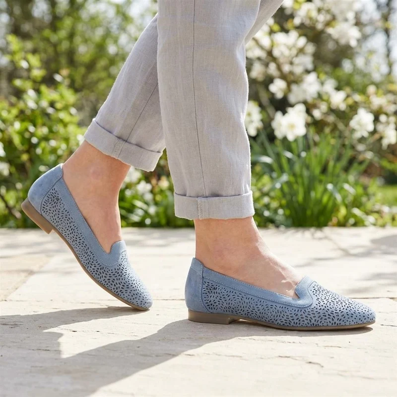 Wide Fit Laser Cut Slip On Shoes - WK43013 / 329 000 - Light Blue