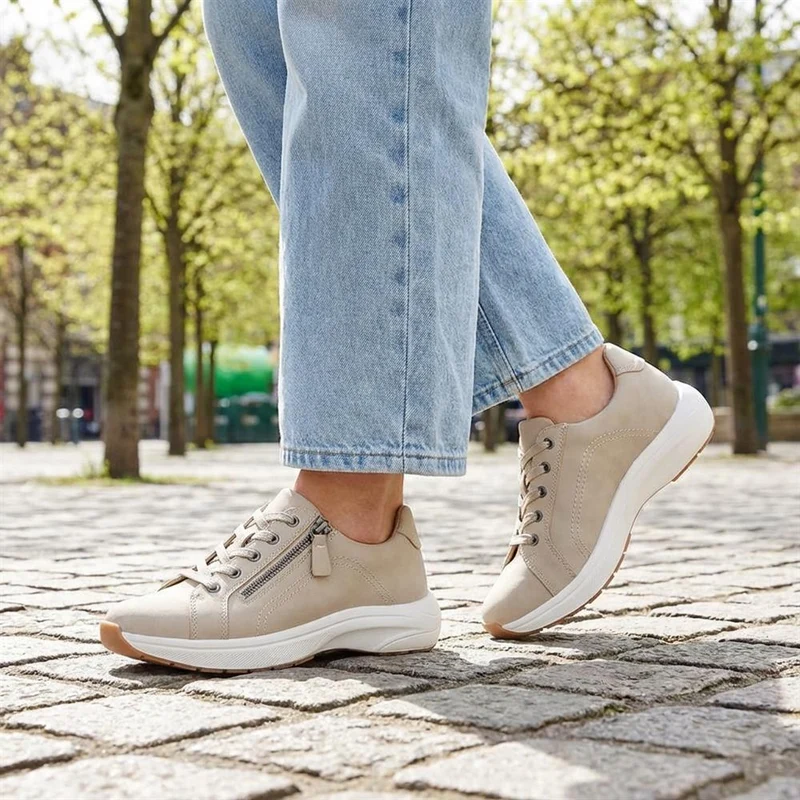 Wide Fit Lace Up Shoes with Functional Zip - WOIL43002 / 328 873 - Beige