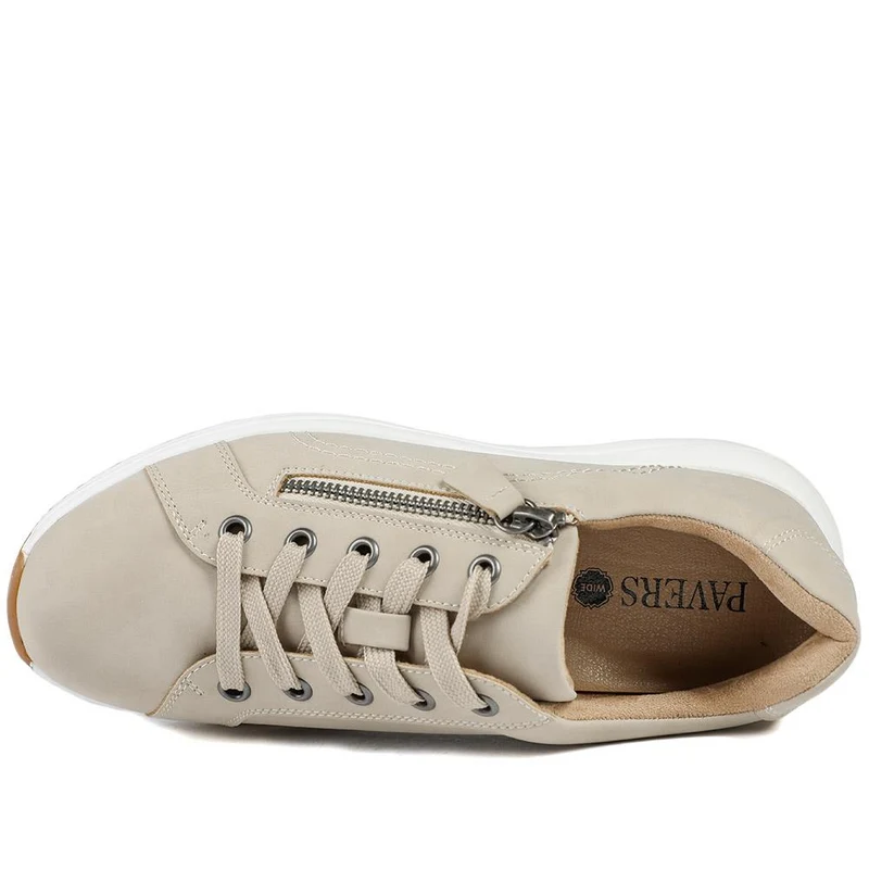 Wide Fit Lace Up Shoes with Functional Zip - WOIL43002 / 328 873 - Beige