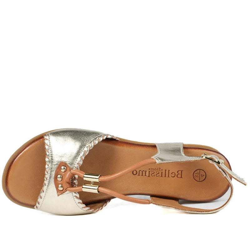 Leather Slingback Wedge Sandals - BELMETIN43016 / 329 294 - Gold