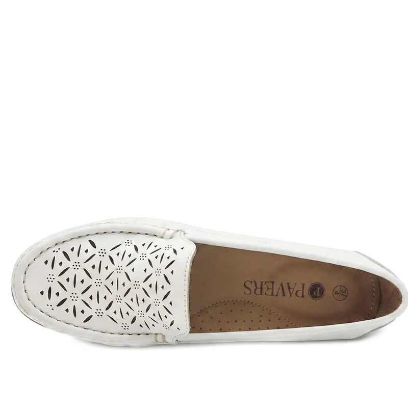 Leather Cut Out Detail Moccasin - MOEN43001 / 329 546 - White