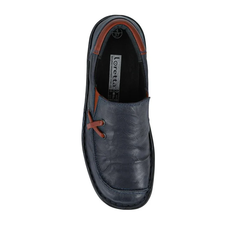 Loretta Leather Handmade Slip-On Loafers - HAK42014 / 328 517 - Navy Tan