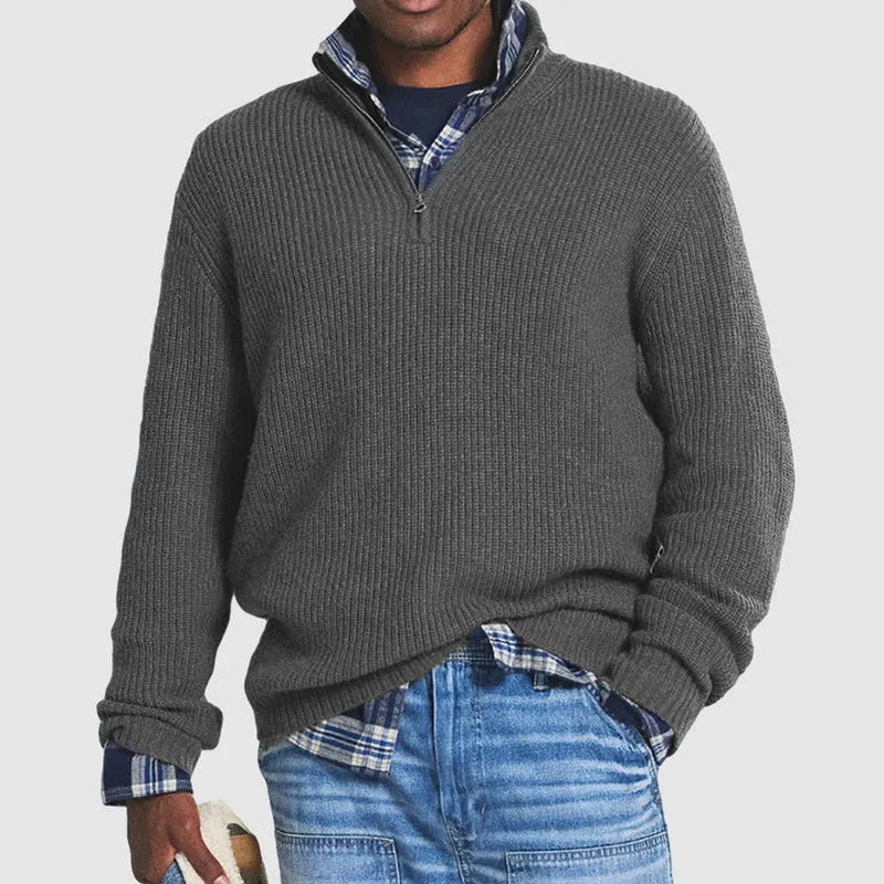 Thomas | Herren Strickpullover Grobstrick Viertelreißverschluss Pullover