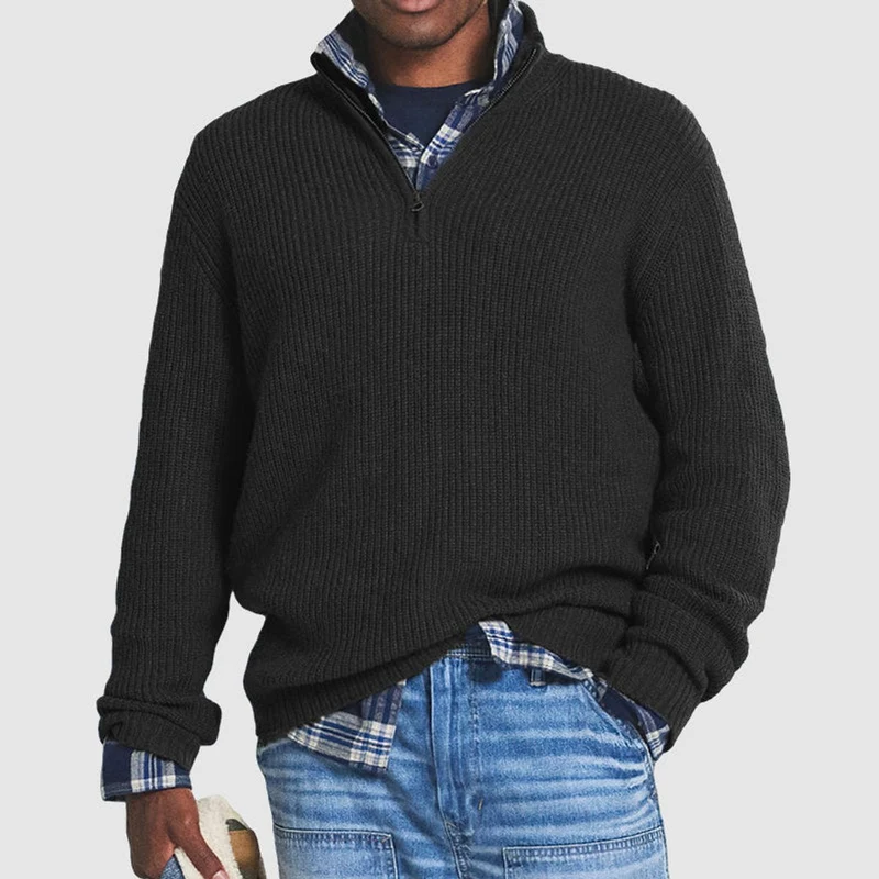 Thomas | Herren Strickpullover Grobstrick Viertelreißverschluss Pullover